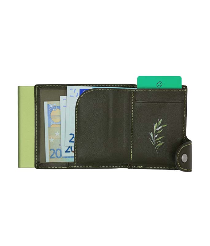 C SECURE Δερμάτινο πορτοφόλι - καρτοθήκη με προστασία RFID και θήκη για κέρματα Olive Green WCHC19956 Πορτοφόλια-Καρτοθήκες